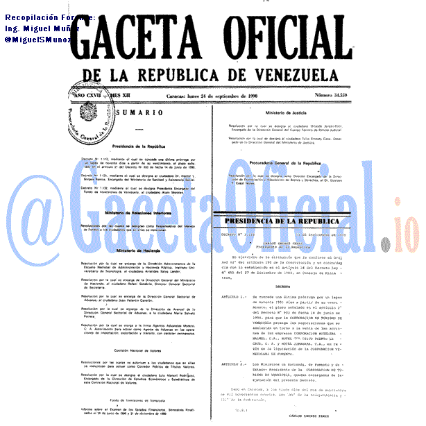 Gaceta Oficial 34559 del 24 Septiembre 1990