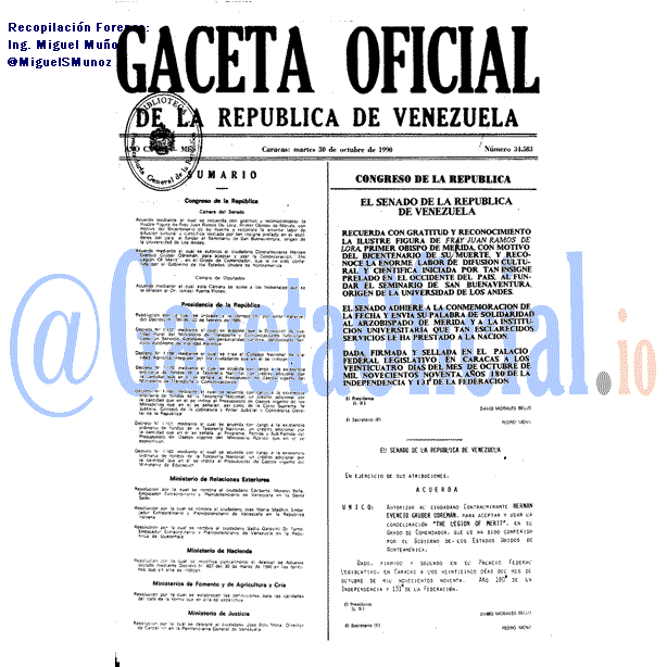 Gaceta Oficial 34583 del 30 Octubre 1990