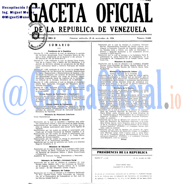 Gaceta Oficial 34604 del 28 Noviembre 1990