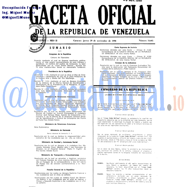 Gaceta Oficial 34605 del 29 Noviembre 1990