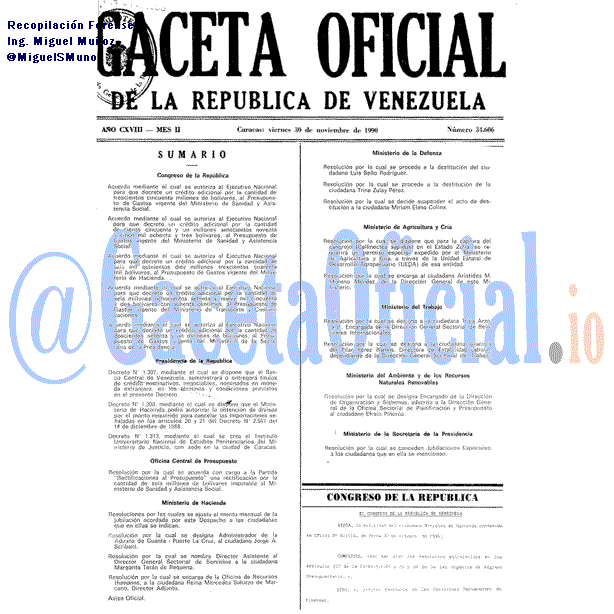 Gaceta Oficial 34606 del 30 Noviembre 1990