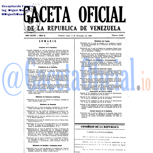 Gaceta Oficial 34607 del 3 Diciembre 1990