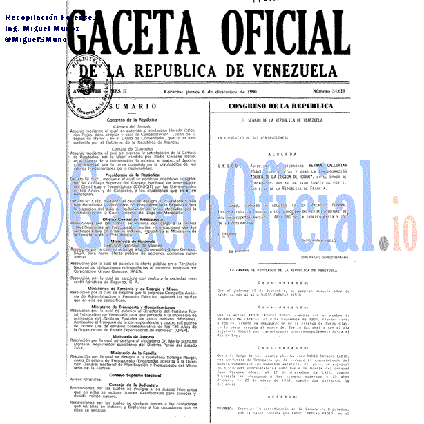 Gaceta Oficial 34610 del 6 Diciembre 1990