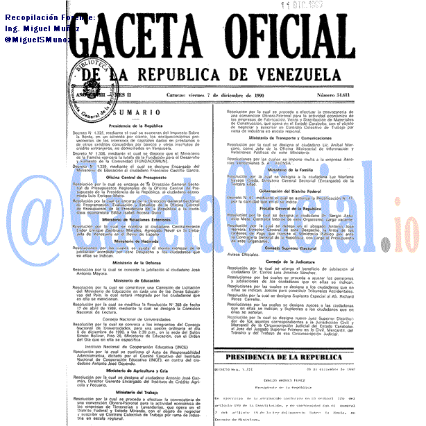Gaceta Oficial 34611 del 7 Diciembre 1990