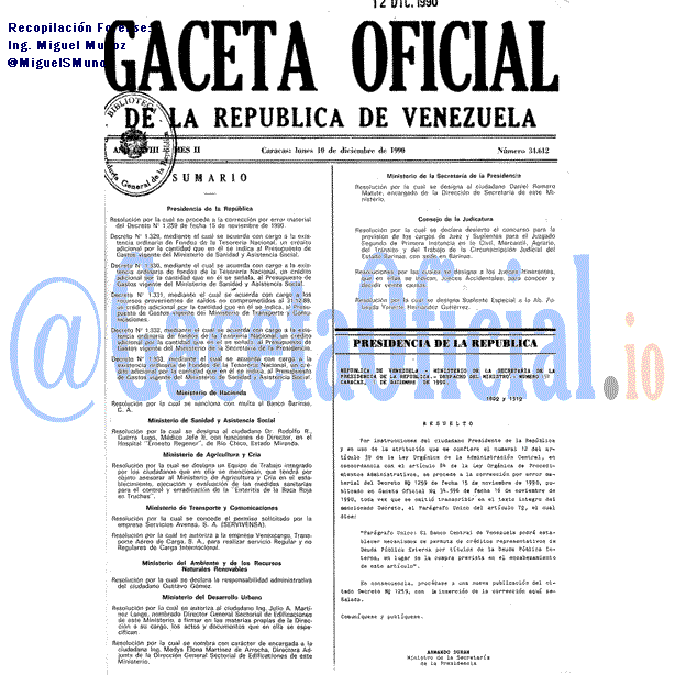 Gaceta Oficial 34612 del 10 Diciembre 1990