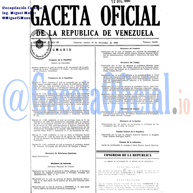 Gaceta Oficial 34613 del 11 Diciembre 1990