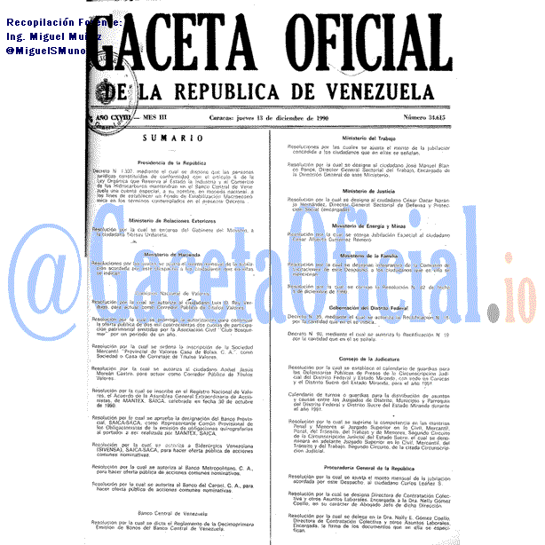 Gaceta Oficial 34615 del 13 Diciembre 1990