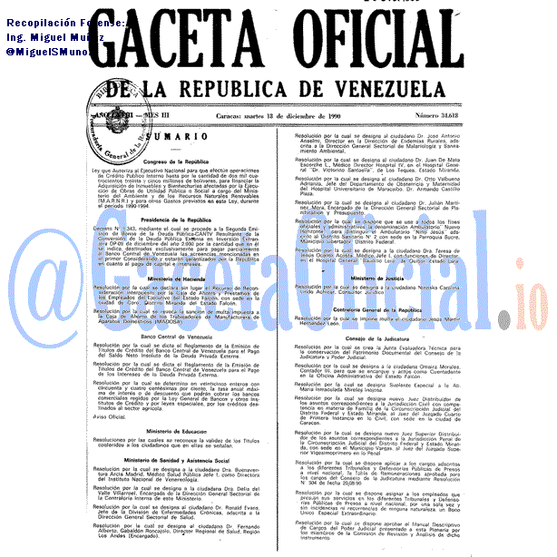 Gaceta Oficial 34618 del 18 Diciembre 1990