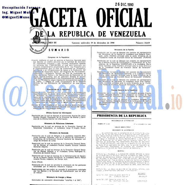 Gaceta Oficial 34619 del 19 Diciembre 1990