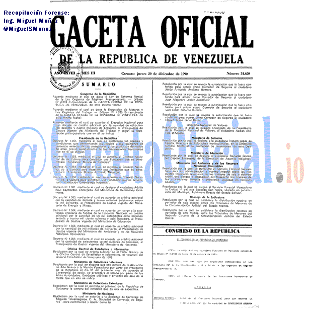 Gaceta Oficial 34620 del 20 Diciembre 1990