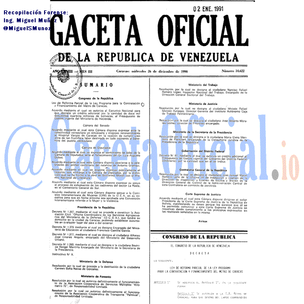 Gaceta Oficial 34622 del 26 Diciembre 1990