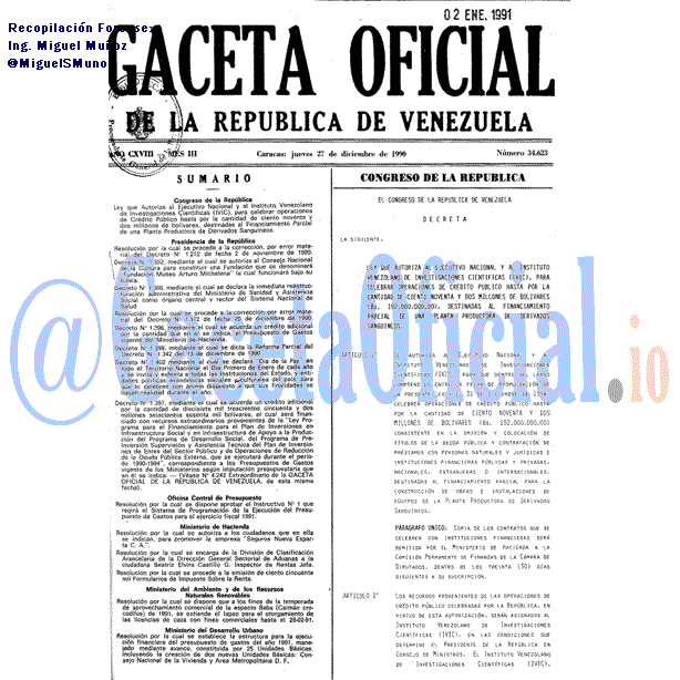 Gaceta Oficial 34623 del 27 Diciembre 1990