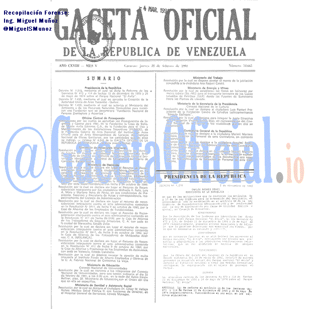 Gaceta Oficial 34665 del 28 Febrero 1991