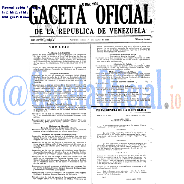 Gaceta Oficial 34666 del 1 Marzo 1991