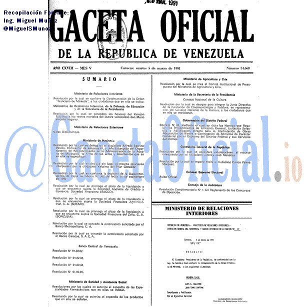 Gaceta Oficial 34668 del 5 Marzo 1991