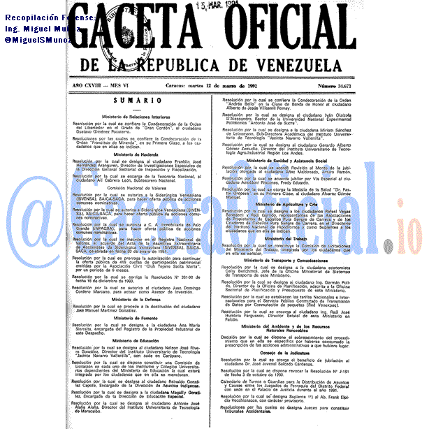 Gaceta Oficial 34673 del 12 Marzo 1991