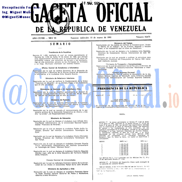 Gaceta Oficial 34674 del 13 Marzo 1991