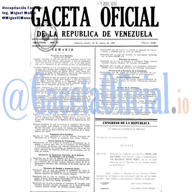 Gaceta Oficial 34681 del 22 Marzo 1991