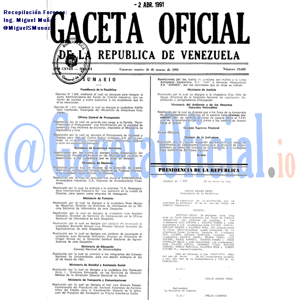 Gaceta Oficial 34683 del 26 Marzo 1991