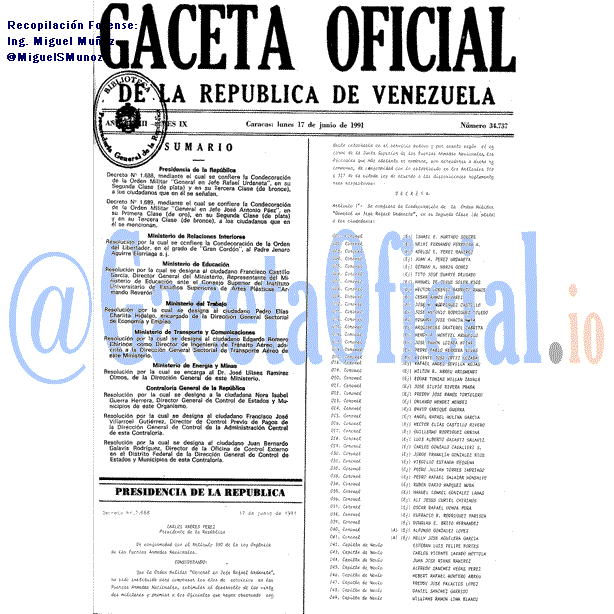 Gaceta Oficial 34737 del 17 Junio 1991