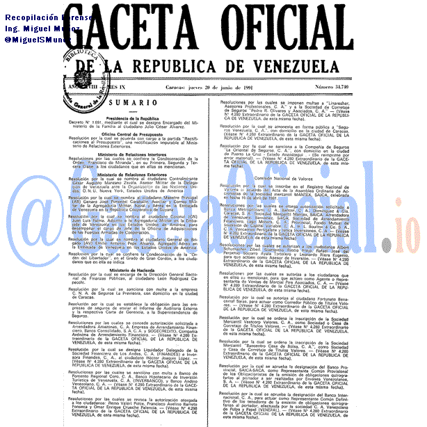 Gaceta Oficial 34740 del 20 Junio 1991