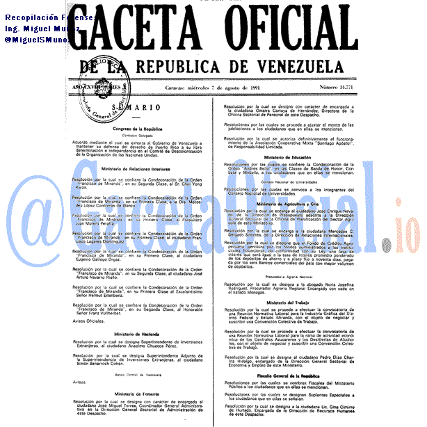 Gaceta Oficial 34771 del 7 Agosto 1991