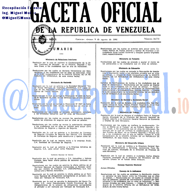 Gaceta Oficial 34773 del 9 Agosto 1991