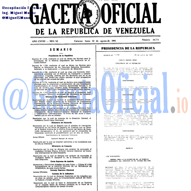 Gaceta Oficial 34774 del 12 Agosto 1991