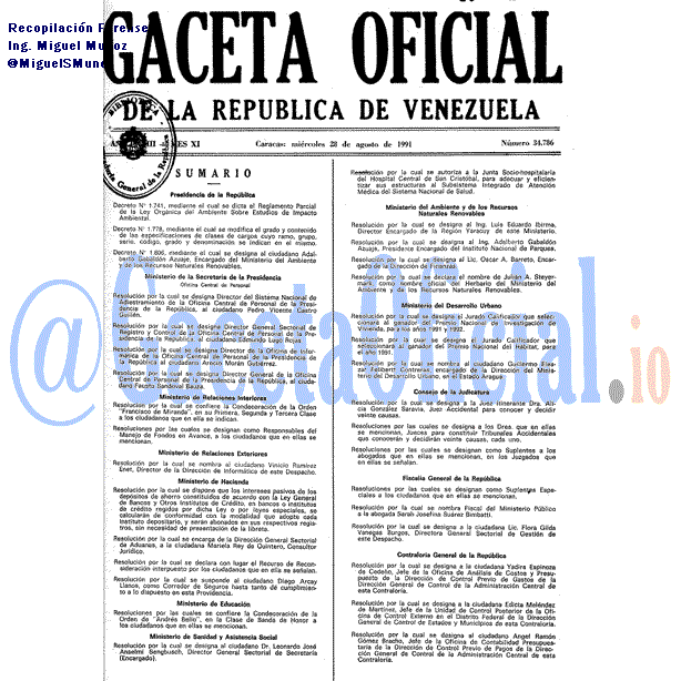 Gaceta Oficial 34786 del 28 Agosto 1991