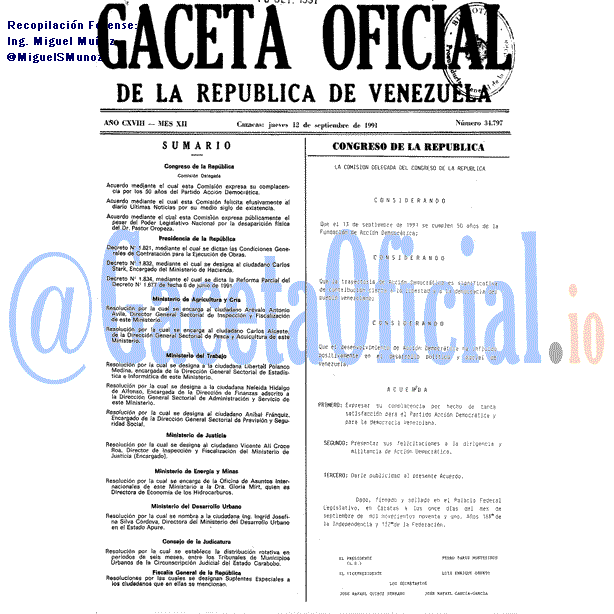 Gaceta Oficial 34797 del 12 Septiembre 1991