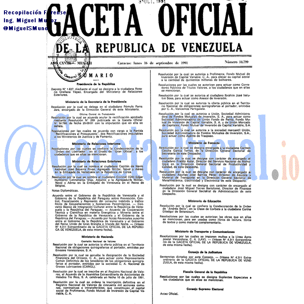 Gaceta Oficial 34799 del 16 Septiembre 1991