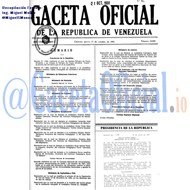 Gaceta Oficial 34822 del 17 Octubre 1991