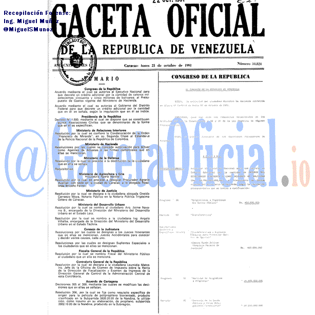 Gaceta Oficial 34824 del 21 Octubre 1991