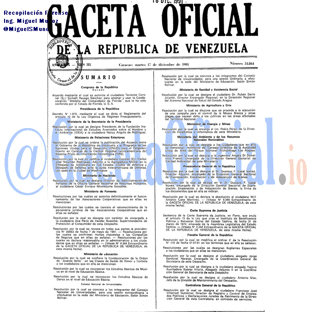 Gaceta Oficial 34864 del 17 Diciembre 1991