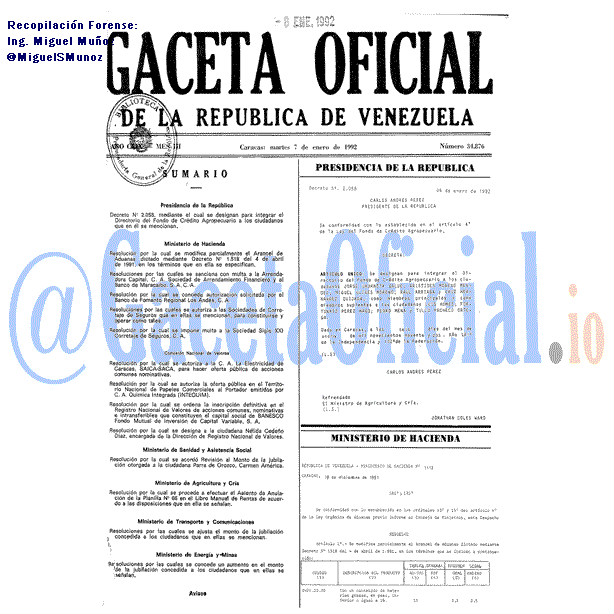 Gaceta Oficial 34876 del 7 Enero 1992