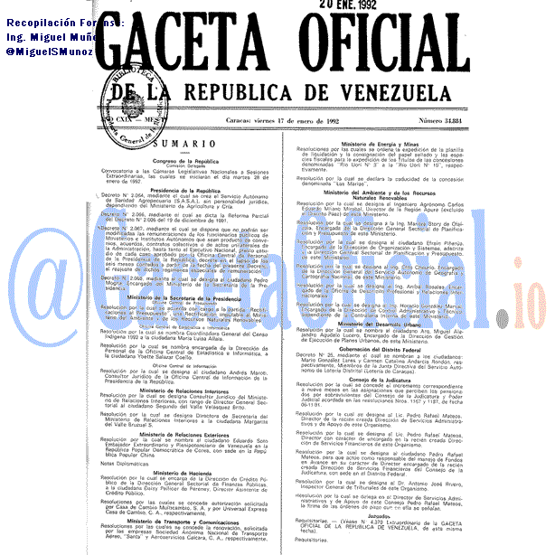 Gaceta Oficial 34884 del 17 Enero 1992