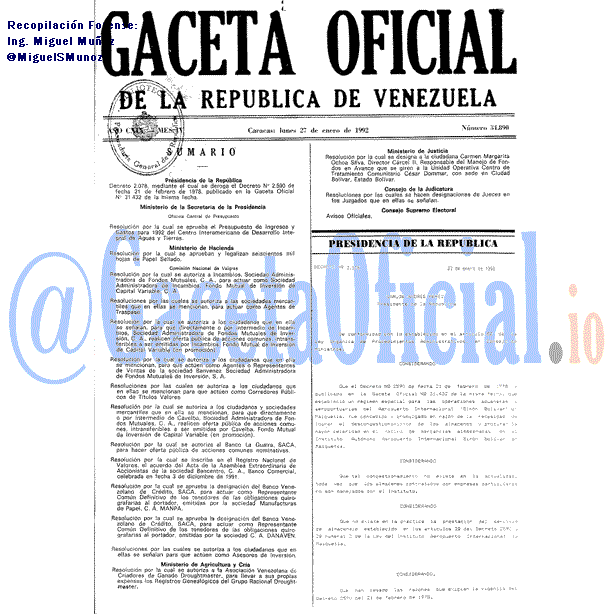 Gaceta Oficial 34890 del 27 Enero 1992