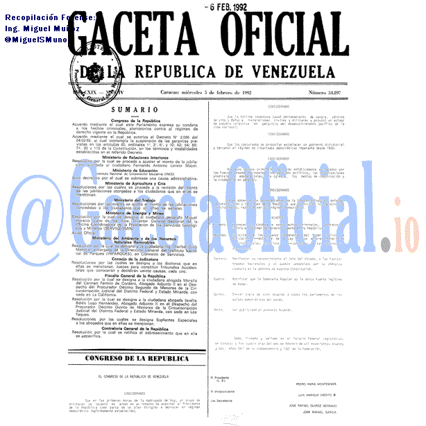 Gaceta Oficial 34897 del 5 Febrero 1992