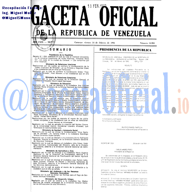 Gaceta Oficial 34904 del 14 Febrero 1992