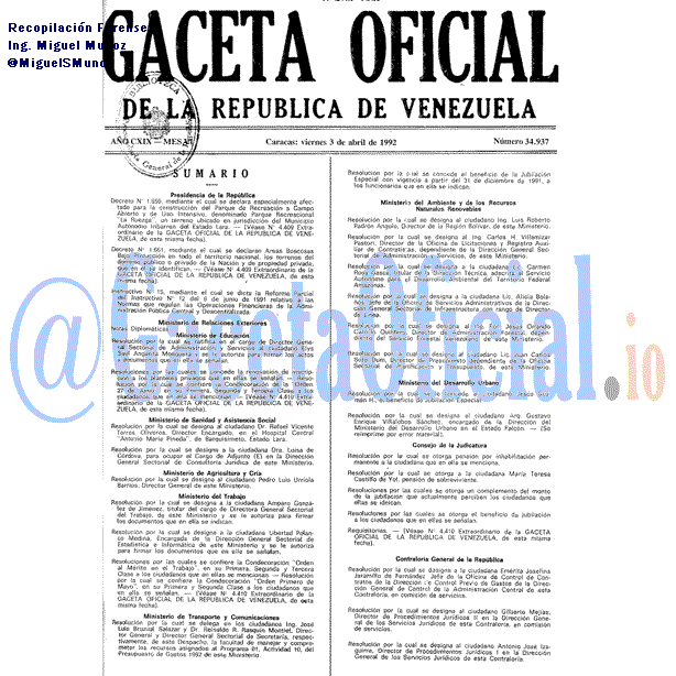 Gaceta Oficial 34937 del 3 Abril 1992