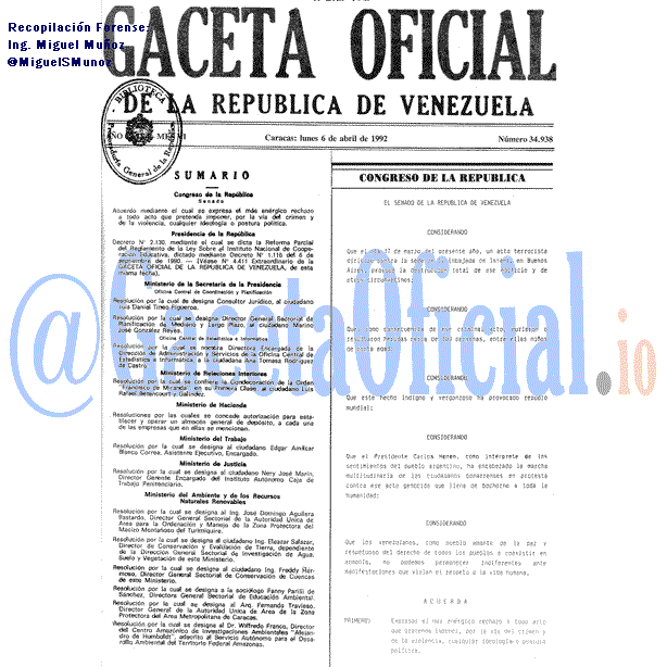 Gaceta Oficial 34938 del 6 Abril 1992