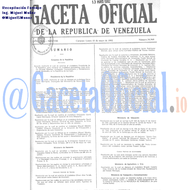 Gaceta Oficial 34960 del 11 Mayo 1992