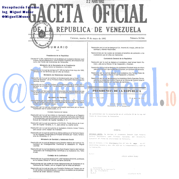 Gaceta Oficial 34966 del 19 Mayo 1992