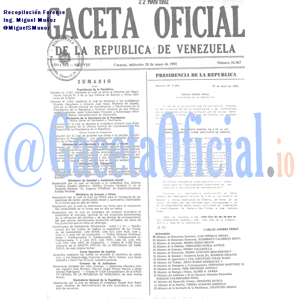 Gaceta Oficial 34967 del 20 Mayo 1992