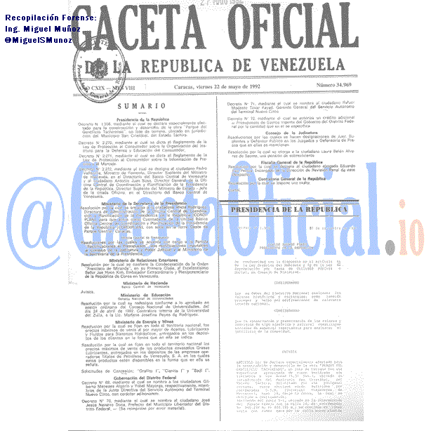 Gaceta Oficial 34969 del 22 Mayo 1992