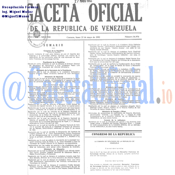 Gaceta Oficial 34970 del 25 Mayo 1992