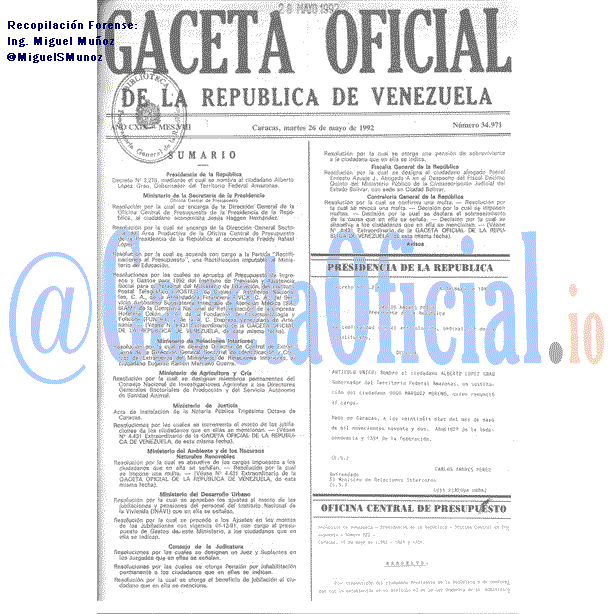 Gaceta Oficial 34971 del 26 Mayo 1992