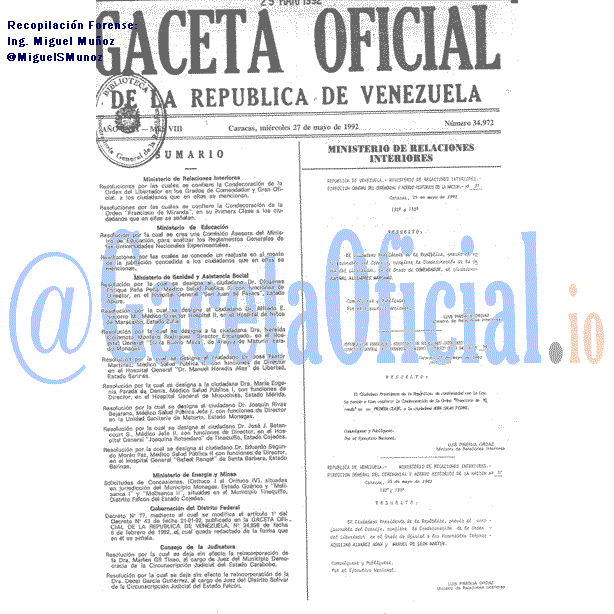 Gaceta Oficial 34972 del 27 Mayo 1992