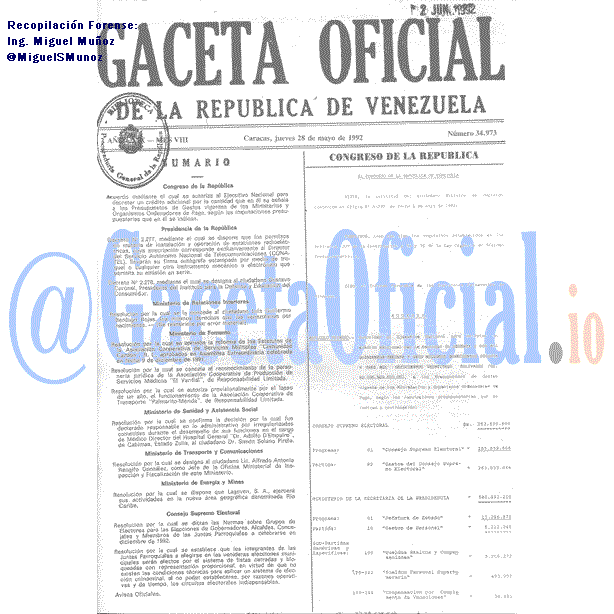 Gaceta Oficial 34973 del 28 Mayo 1992
