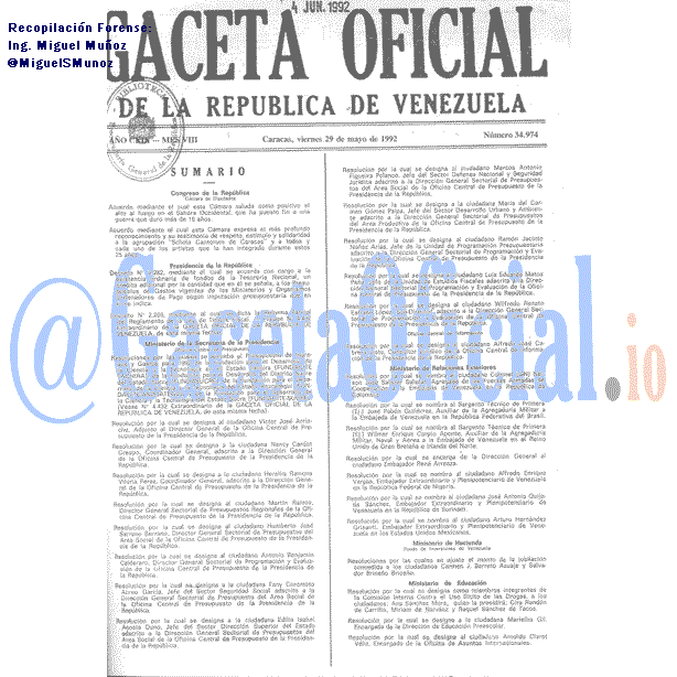 Gaceta Oficial 34974 del 29 Mayo 1992